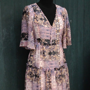 Short Romantic Dress Pink Purple Sheer Sleeves